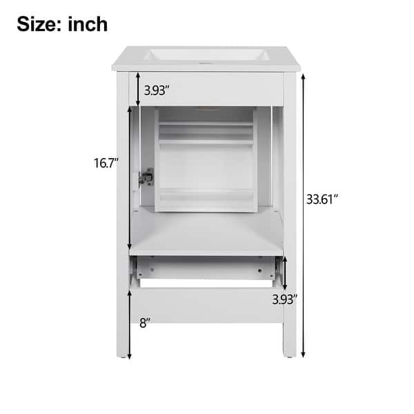 dimension image slide 21 of 35, GDFStudio - Aurora Wood Bathroom Vanity Set with Ceramic Sink and Divided Drawers