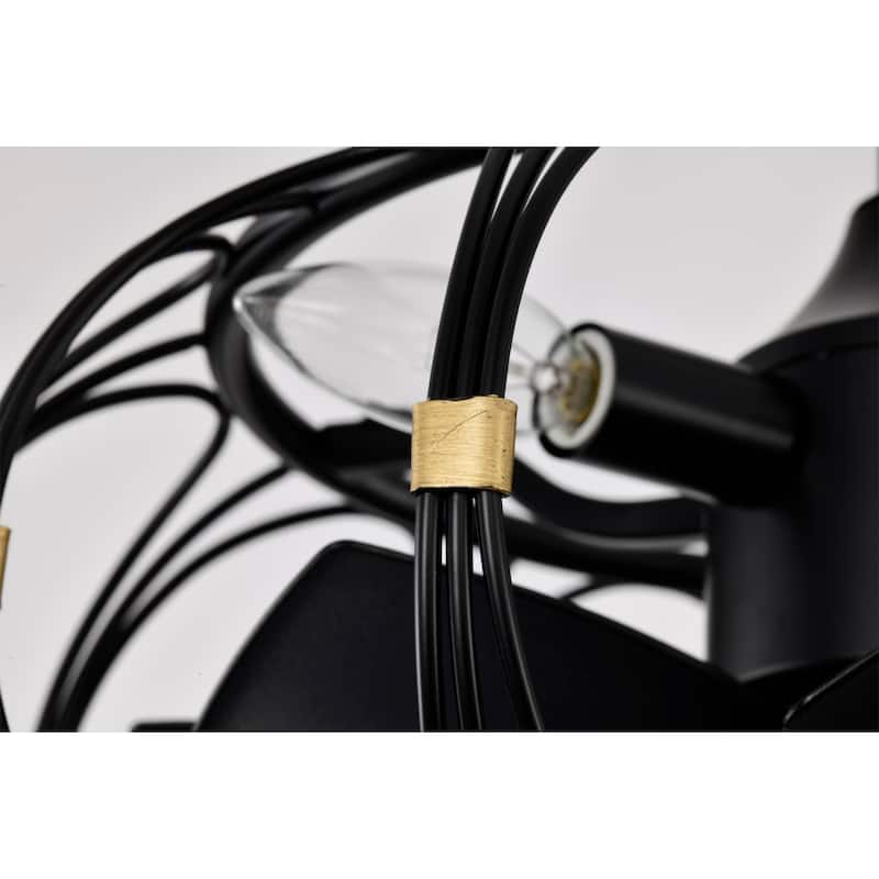 Eoin Black with Gold Accents Caged Lighted Ceiling Fan Fandelier 7-Blade Remote Control - Black-Gold
