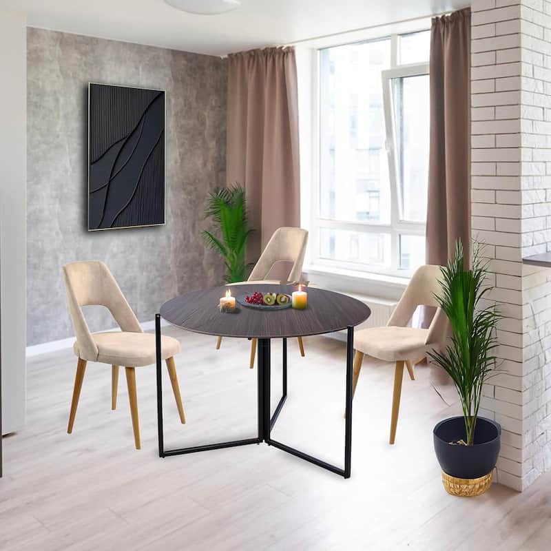 Chocolate Foldable Round Trifold Table 35" Space-Saving Multi-Use