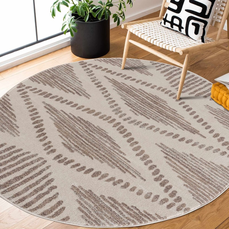 Tigris Nikea Southwestern Bohemian Farmhouse Area Rug - 6'7" Round - Beige, Grey, Vizon, Ivory