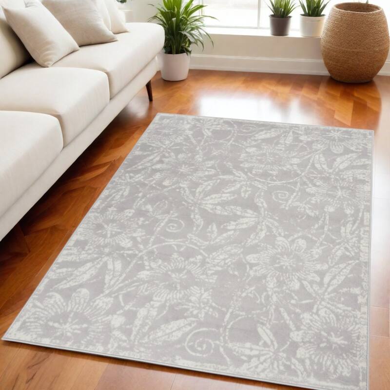 Power Loomed Distressed Floral Traditional Stain Resistant Area Rug - 84' X '60' X '0.39 - Gray - Rectangle