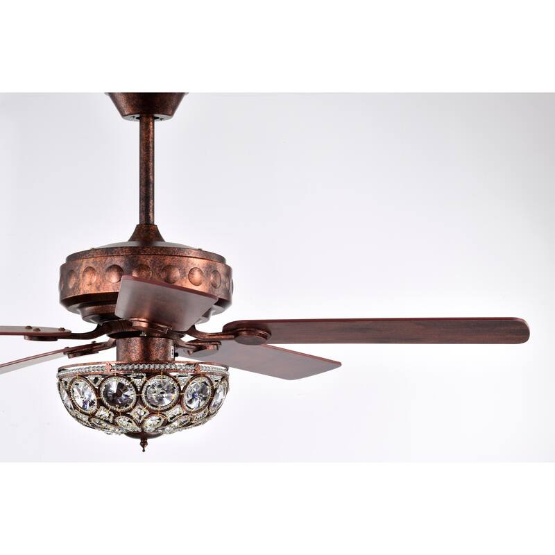 Jasiah 52 Inch Antique Copper Finish Mid-Century Style Crystal Ceiling Fan with Remote