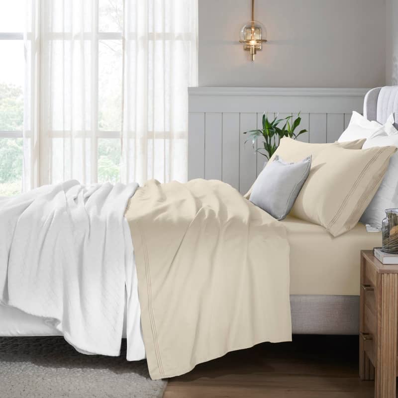 Superior Egyptian Cotton 650 Thread Count Deep Pocket Solid Sheet Set - Twin - Ivory
