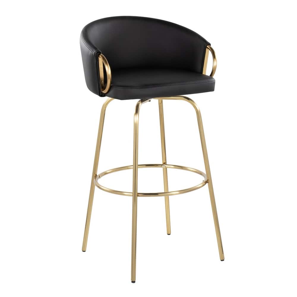 Silver Orchid Battista 30" Fixed-Height Gold Bar Stool with Round Gold Footrest (Set of 2)