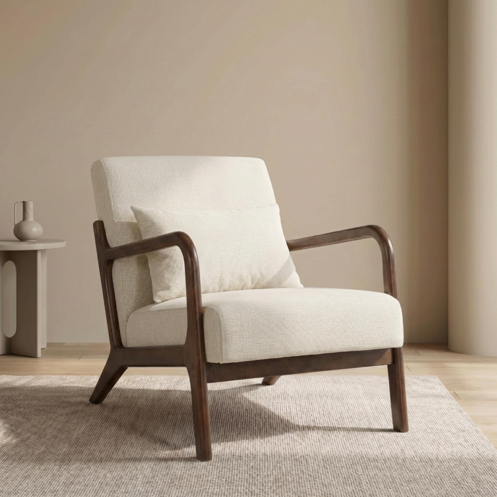 Mid Century Modern Accent Chair, Upholstered Living Room Chairs with Waist Cushion
