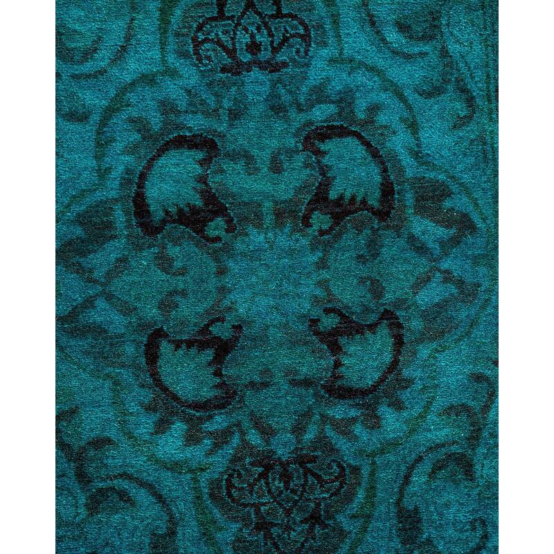 Overton Hand Knotted Wool Vintage Inspired Modern Contemporary Overdyed Blue Area Rug - 4' 1" x 5' 10"