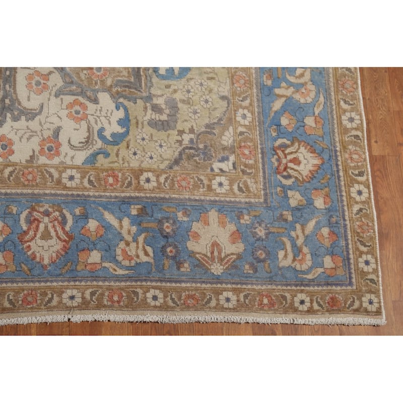 Blue Tabriz Persian Vintage Area Rug Hand-Knotted Wool Carpet - 9'6"x 12'8"