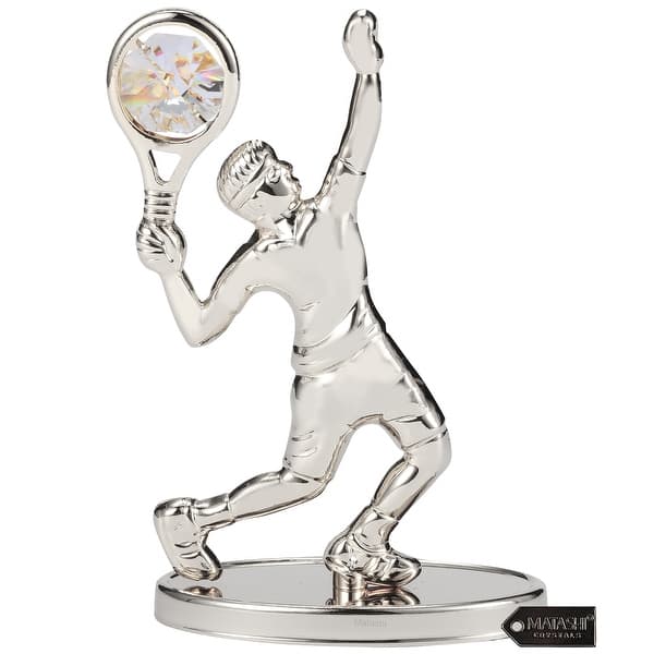 slide 2 of 7, Matashi Silver Plated Tennis Player Figurine Embellished w Crystals, Gift for Sports Fan, Desk Accessories, Trophy, Office Décor