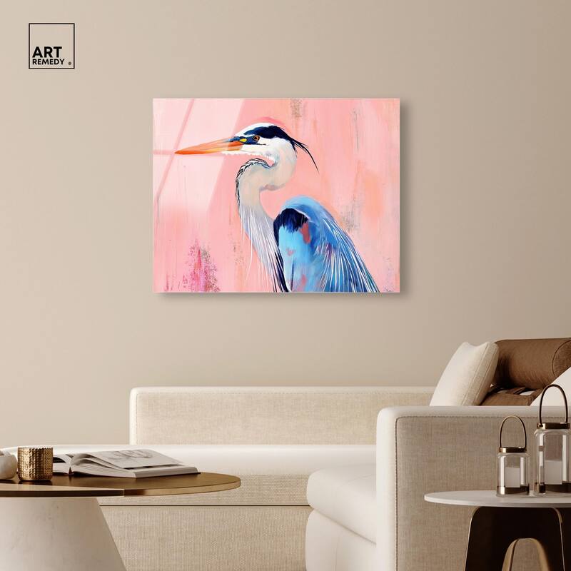 Rosy Dawn Heron Acrylic by Art Remedy, Ready to Hang