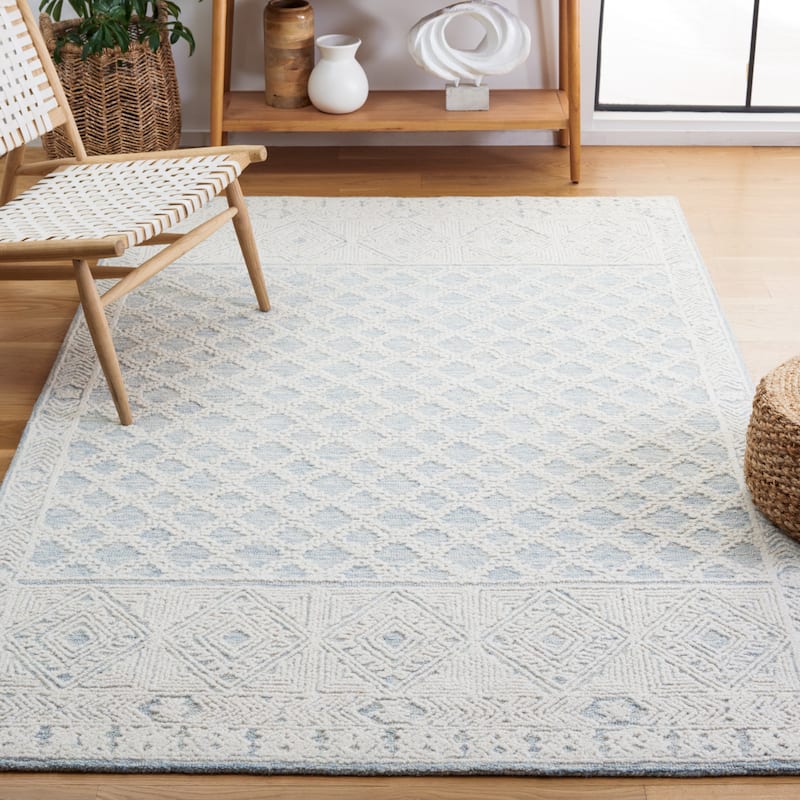 SAFAVIEH Handmade Abstract Erela Contemporary Wool Rug - 3' x 5' - Blue/Ivory