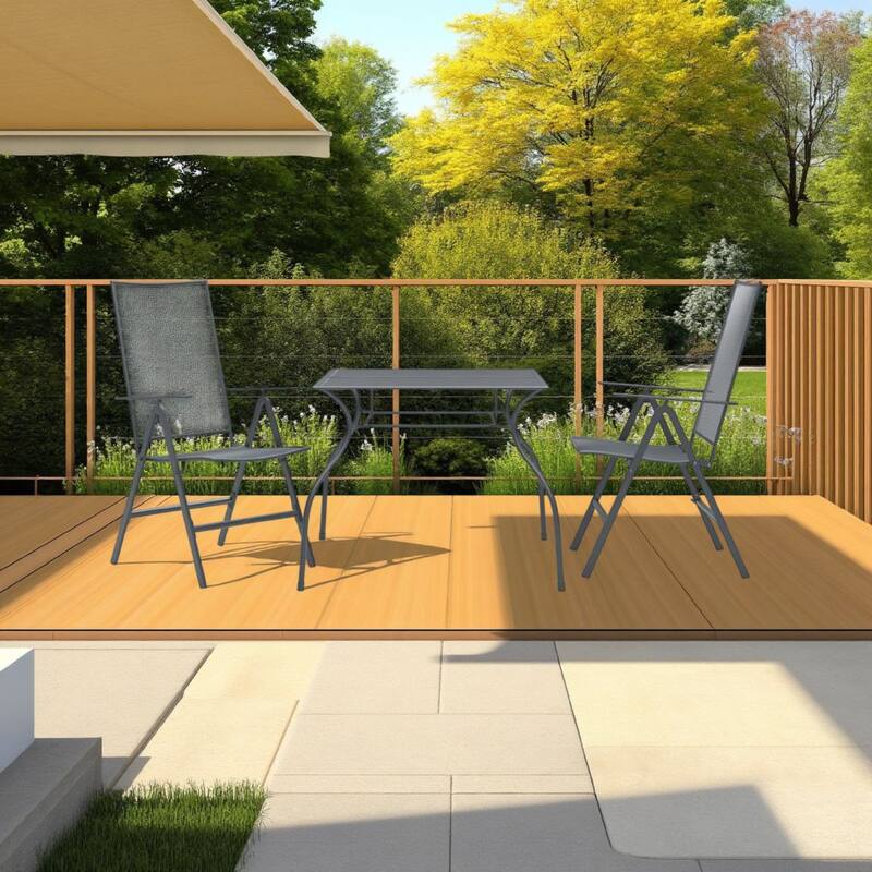 3pc Outdoor Breakfast Table Set with 2 Chairs, Square, Gray Steel
