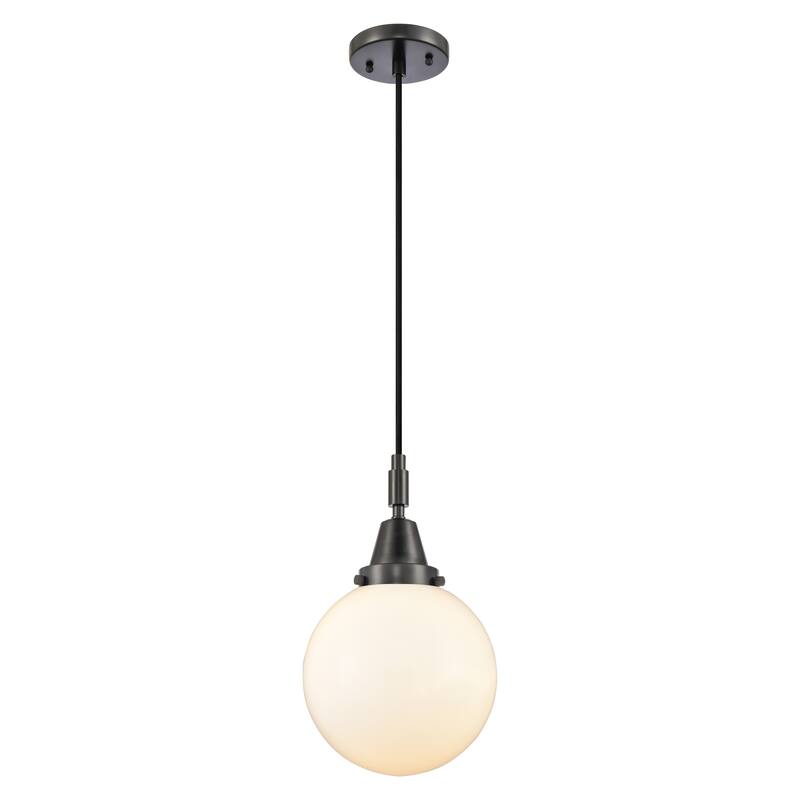 Innovations Lighting Downtown Urban - Caden Beacon - 1 Light 8" Cord Hung Mini Pendant - Matte Black/Matte White Shade
