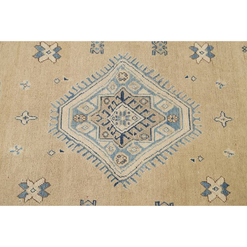 Vegetable Dye Geometric Oriental Super Kazak Wool Area Rug Handmade - 8'5" x 11'6"