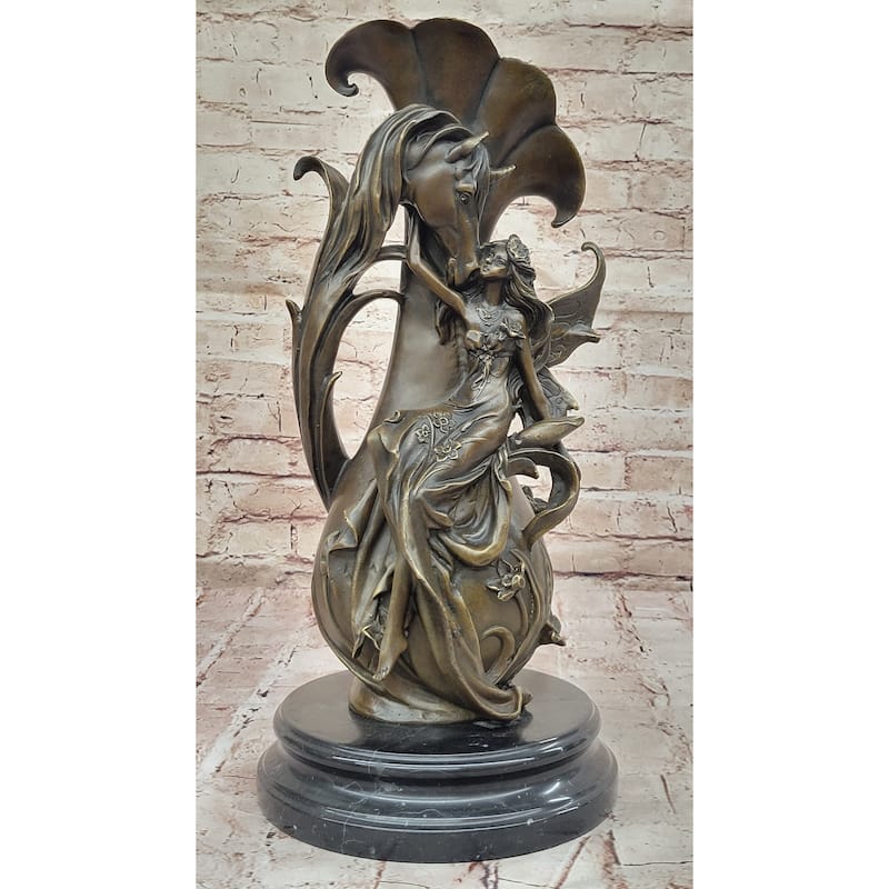 Bronze Fairy And Horse Sculpture – Enchanting Fantasy Statue For Home Or Garden Decor