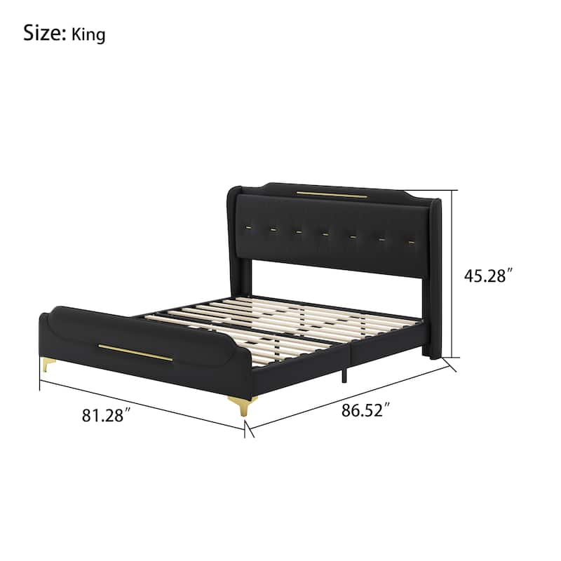 Modern PU Leather Upholstered Platform Bed - No Box Spring Needed