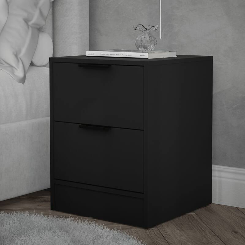 Kappesberg Vails 17 in W Modern 2-Drawer Nightstand – Small Bedroom Storage - Black