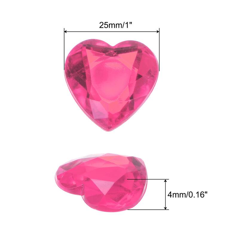 20 Pcs Acrylic Heart Rhinestone 25mm Flat Back Plastic Gems - Pink Red