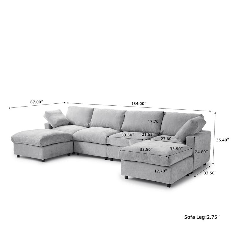 Modern Cloud Sectional Couches for Living Room Set, Chenille U-shaped Sofa Couch