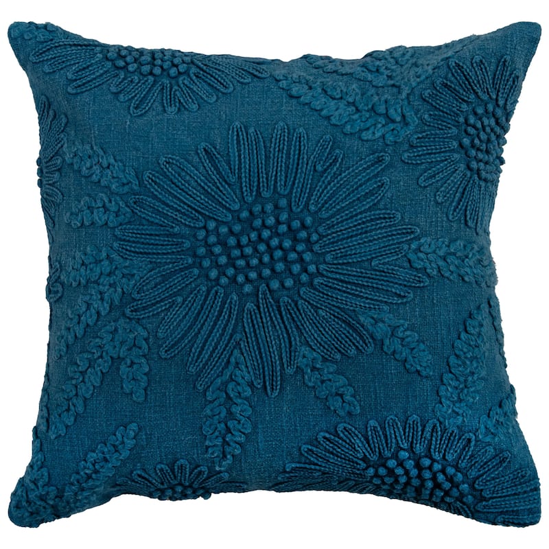 Rizzy Home Botanical Embroidered Throw Pillow - Down - Teal