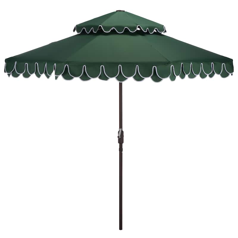 SAFAVIEH Outdoor Kjerstin Valance 9Ft Double Top Umbrella - Hunter Green/White