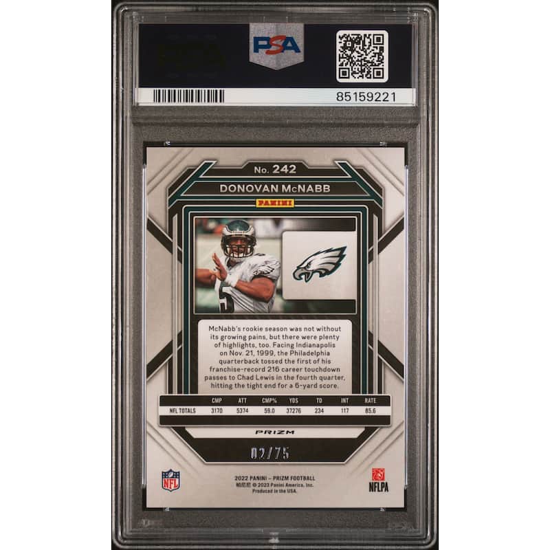 Donovan McNabb 2022 Panini Prizm Green Scope Card #242 Auto Graded PSA 10 2/75 - 8'6" x 11'6"