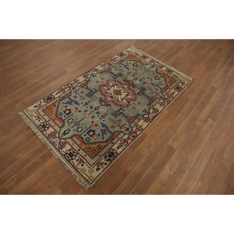 Hand-knotted Traditional Wool Grey Geometric Oriental Area Rug - 5' 1'' X 3' 0''