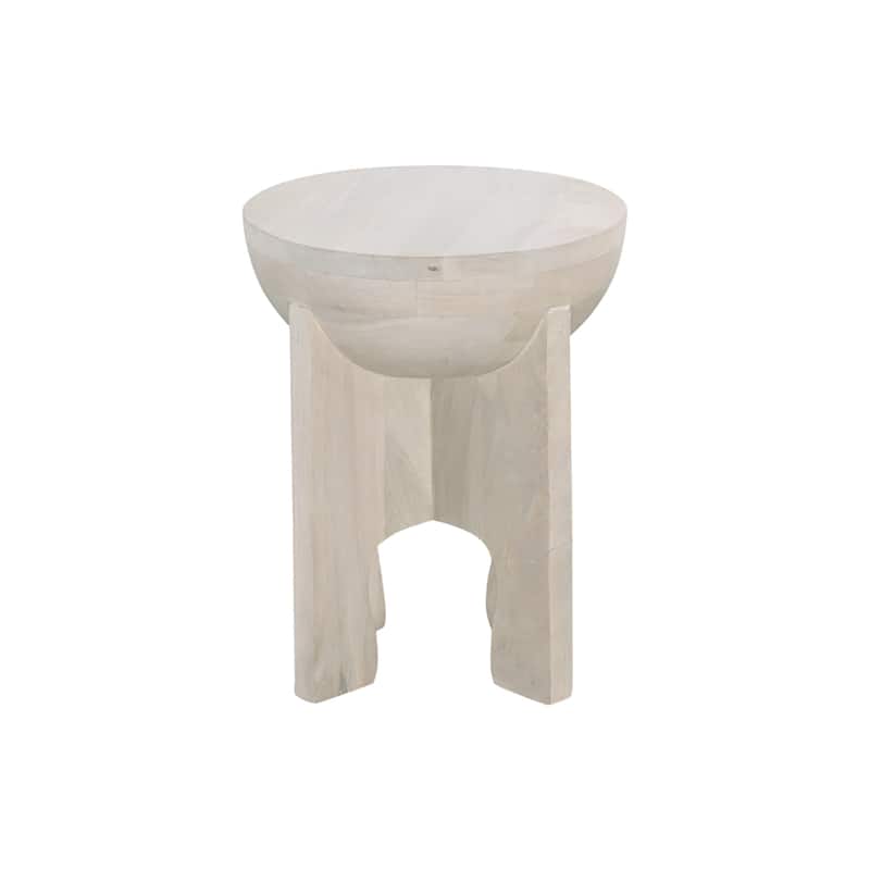 Tomas 20 Inch Side End Table, Mango Wood Drum Top, Classic Washed White
