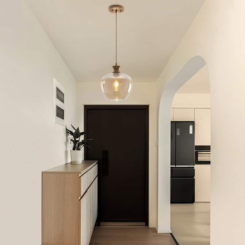 1 - Light Modern Gold Single Pendant with a Amber Glass Shade - Brass - N/A