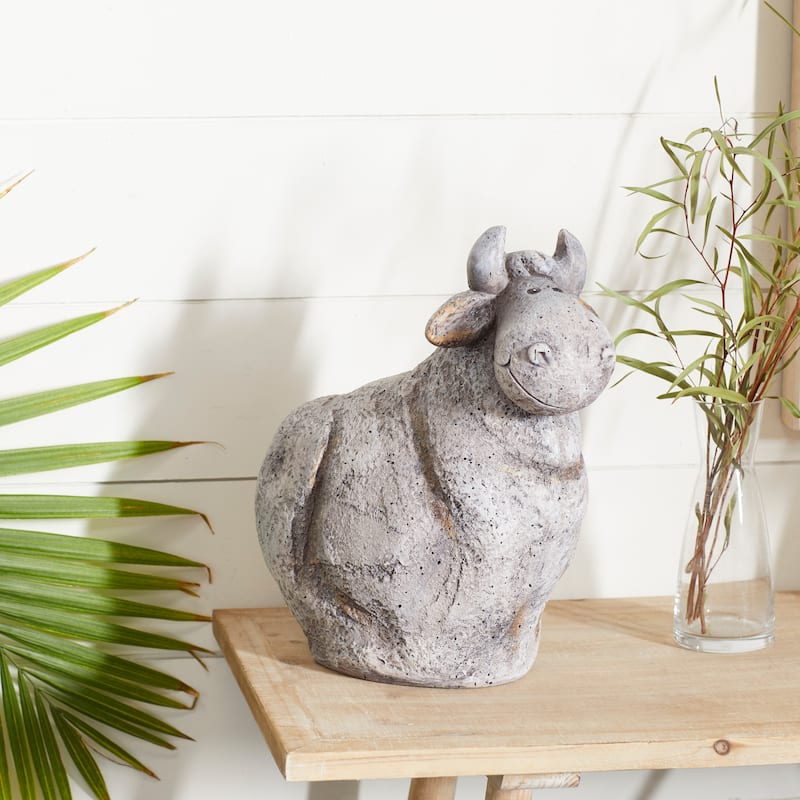 Grey Polystone Country Garden Sculpture Cow 14 x 13 x 7 - 13 x 7 x 14