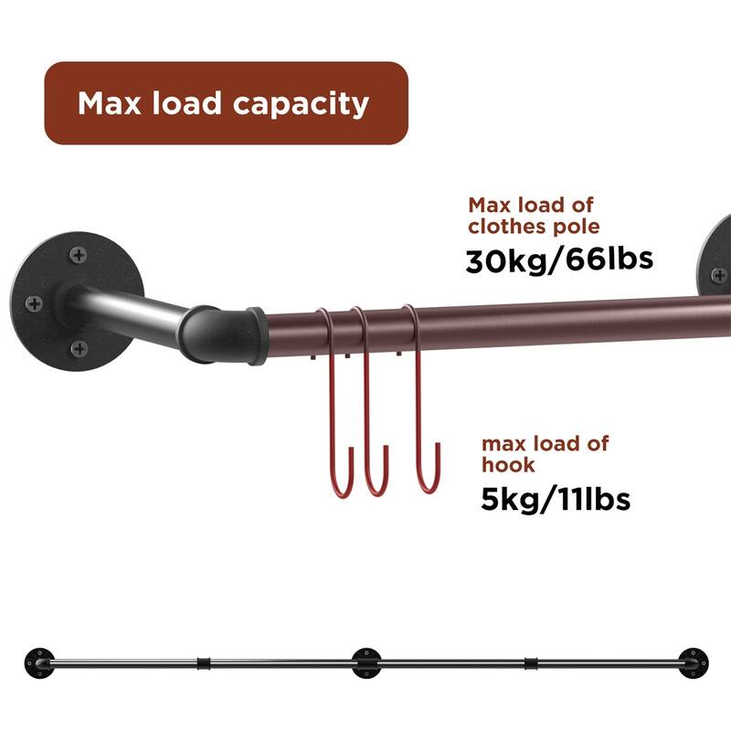 Industrial Pipe Clothes Rack Heavy Duty Detachable Iron Garment Rack Wall Mounted Multi-Purpose Hanging Rod for Bedroom Closet