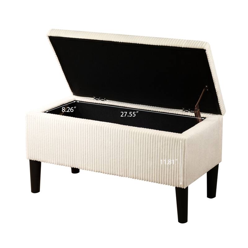 Adeco 32" Upholstered Storage Ottoman Bench with Corduroy Fabric - 31.7"X15.9"X17.5"