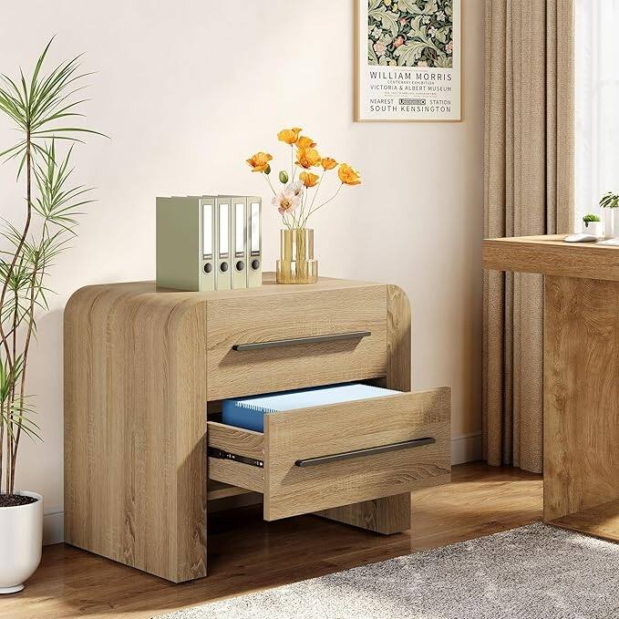 Modern Curved Nightstand with Storage for Bedroom