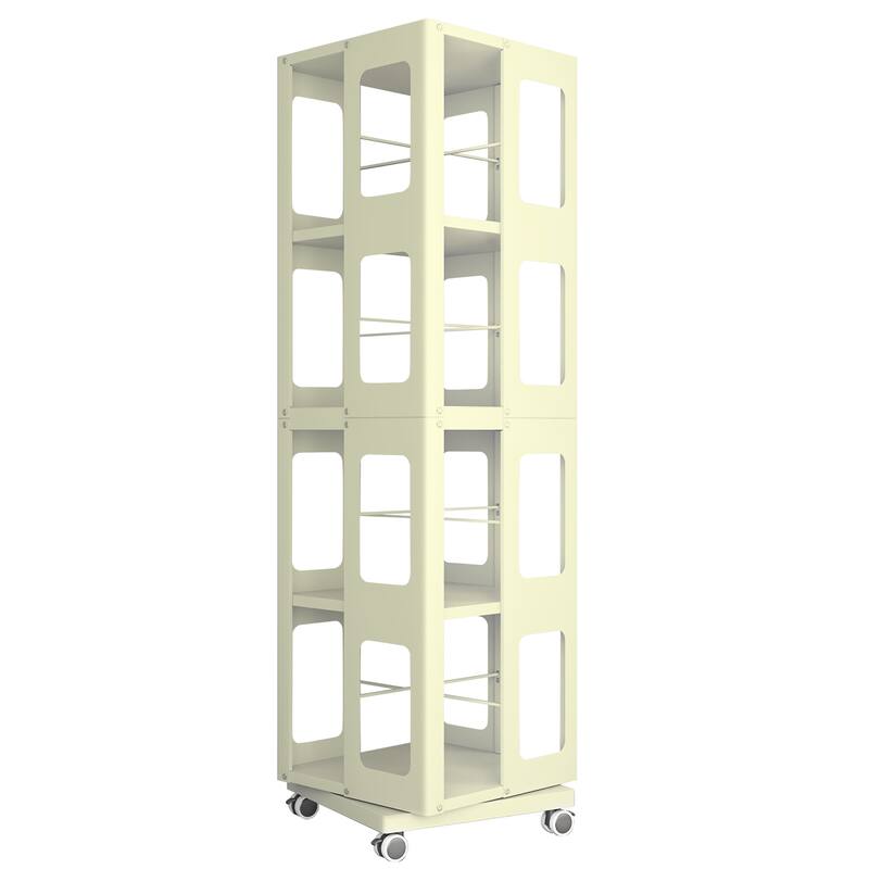 4-Tier All-Steel Rotating Bookshelf With 360°Wheels,Large Size Sturdy & Spacious Book Rack