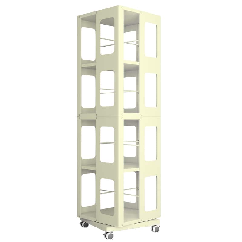 Modern 4-Tier Rotating Bookcase – 360° Swivel Wheels For Easy Mobility, Extra-Large All-Steel Construction .