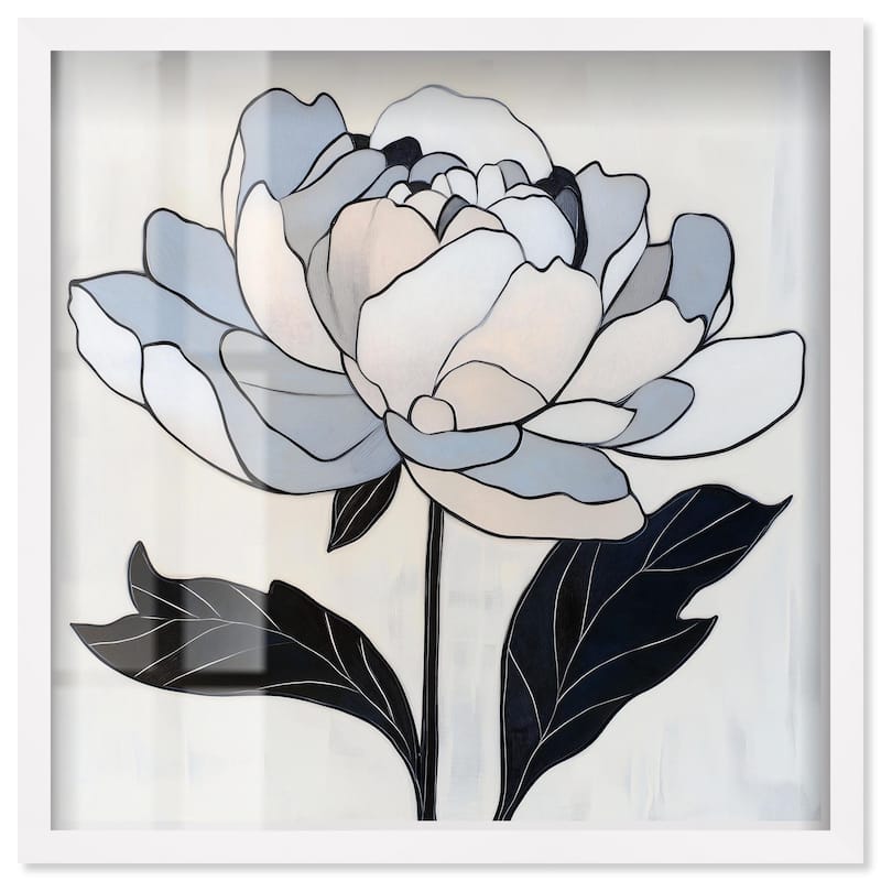 Gray Scale Flower I Shadowbox by Art Remedy - White - 30" x 30"