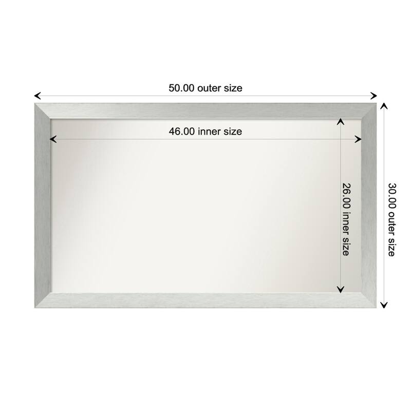 Brushed Sterling Silver Framed Non-Beveled Custom Wall Mirror, Bathroom Vanity Mirror - Outer Size: 50 x 30