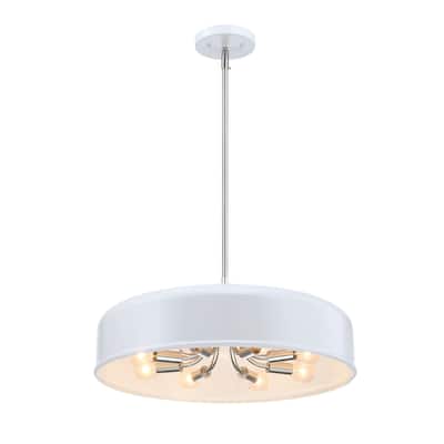 Forbidden Springs 60 Watt 8-Light Matte White Down Pendant Light with Metal Shade - 7.75