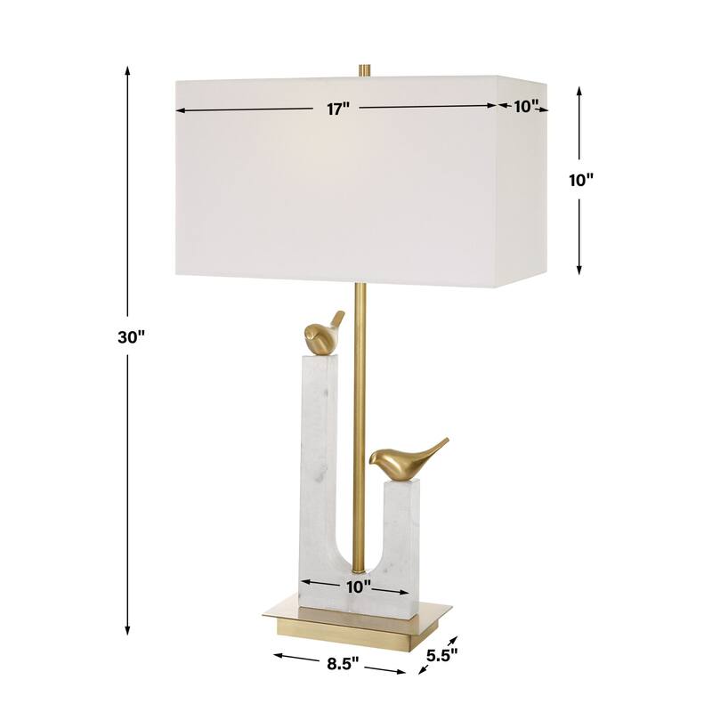 Two Cast Birds Table Lamp with Hardback Shade - 30" - White