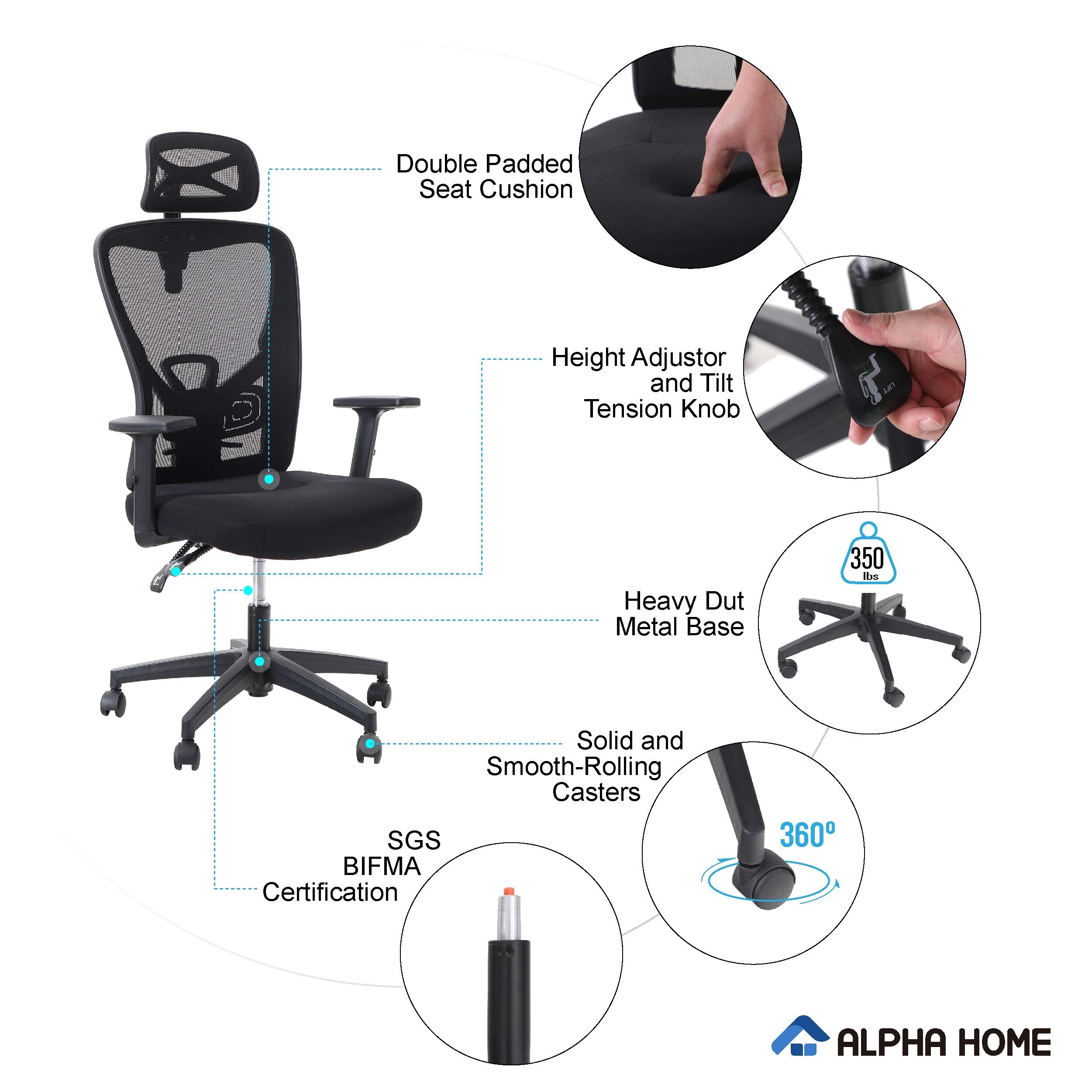 Alpha Home Office Chair High Back Mesh Chair L With Adjustable Headrest Armrest Rolling Swivel Reclining Chair With Casters On Sale Overstock 32355189