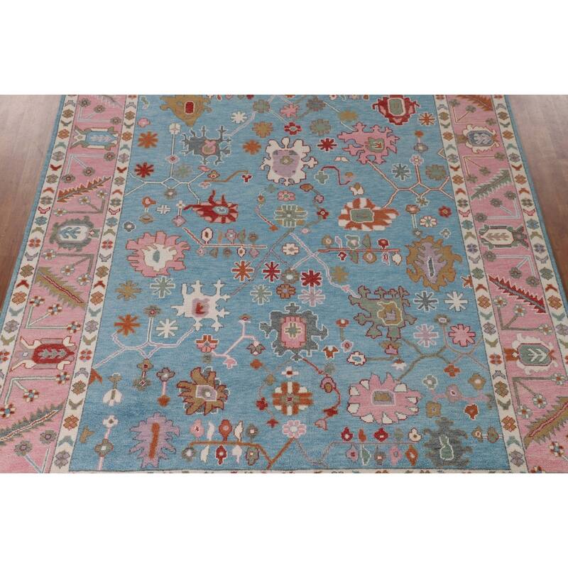 Light Blue & Pink Oushak Oriental Area Rug Handmade Wool Carpet - 8'11"x 11'10"