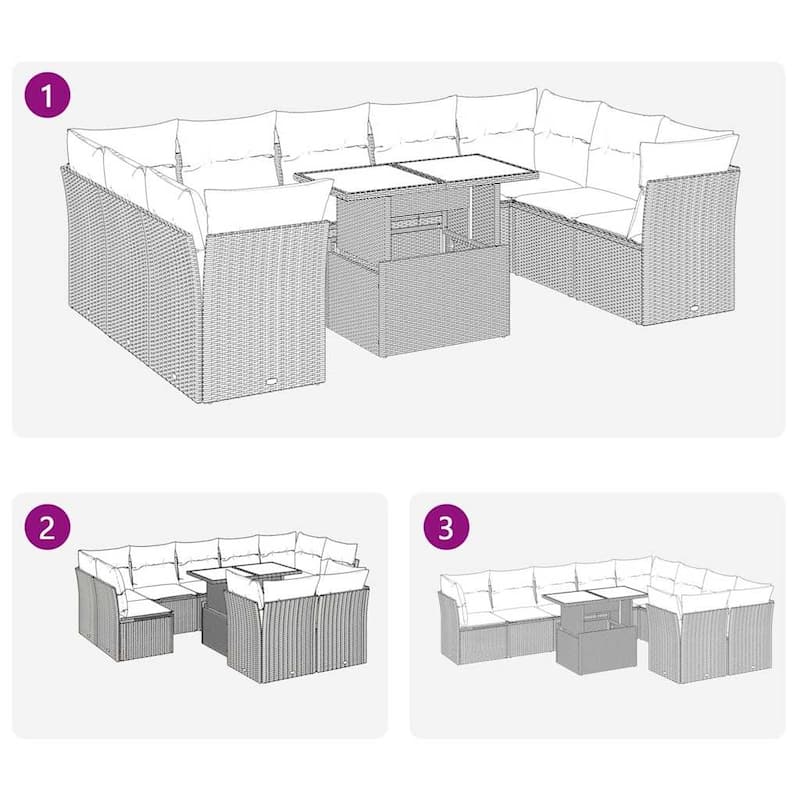 vidaXL 10/11 Piece Patio Sofa Set with Cushions Black/Brown/Gray Poly Rattan