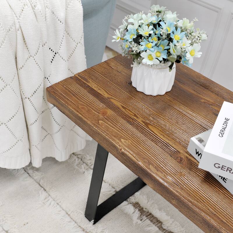 Greenage Wood End Table Rectanglar Bench Stool
