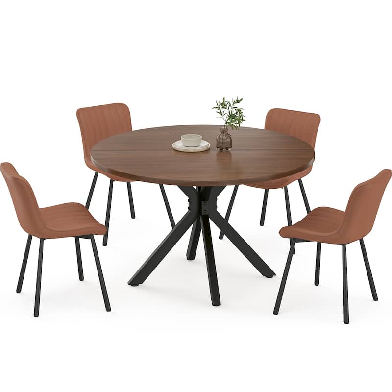 47.2" Solid Wood Round Dining Kitchen Table for 4-6 People with Intersecting Pedestal Base - Walnut