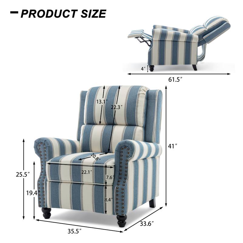 Nail-head Padded Seat Pushback Recliner Chair