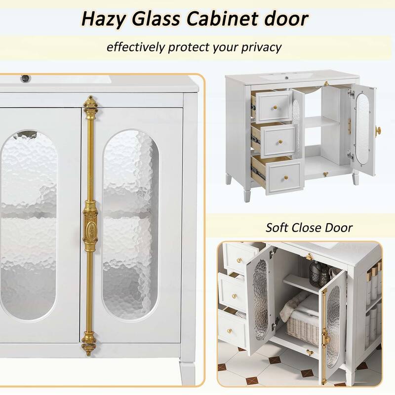 36-inch Bathroom Vanity with 2 Soft Close Doors,Wood Frame,3 Drawers for Ample Storage and Modern Elegance