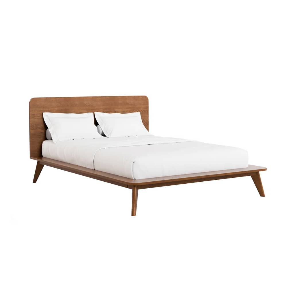 Wooden Bed with Tapered Angled Legs in Walnut