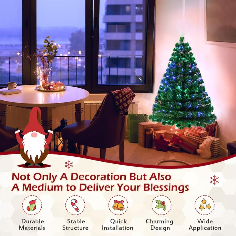 Gymax 5Ft Pre-lit Optical Fiber Christmas Tree w/ Colorful LED Lights - See Details