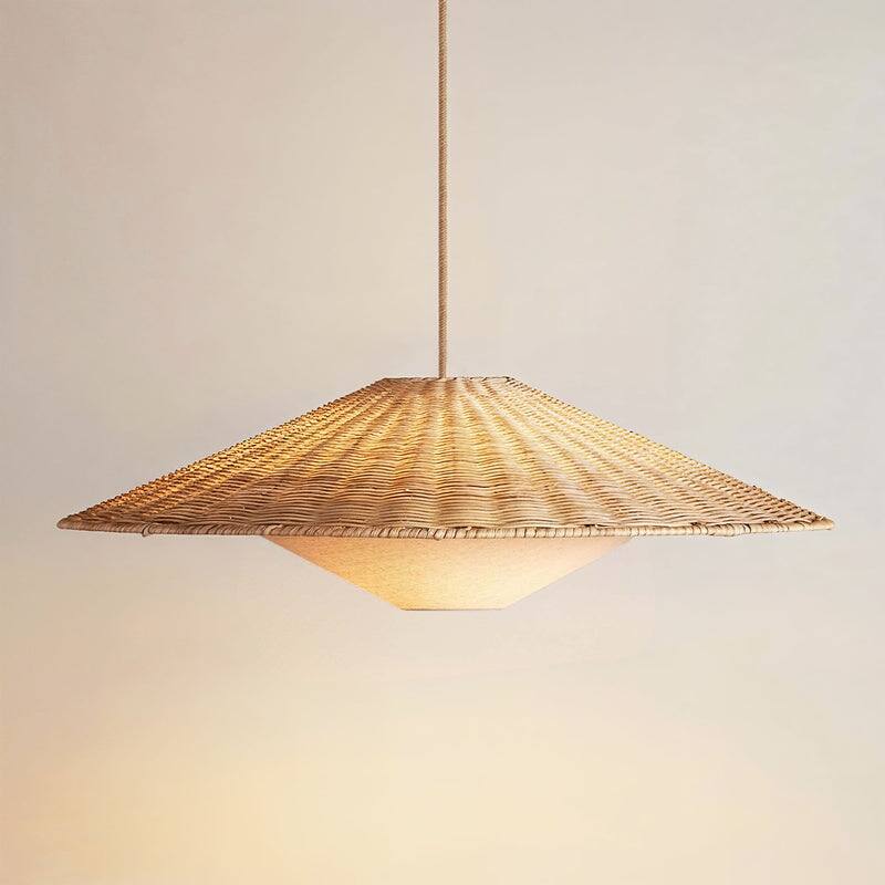 Sunny Rattan Pendant Light - Natural Large Cone 1-Light Handwoven Light Fixture For Modern, Transitional, Farmhouse Room Décor