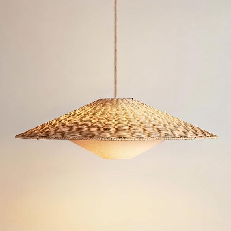 Sunny Rattan Pendant Light - Natural Large Cone 1-Light Handwoven Light Fixture For Modern, Transitional, Farmhouse Room Décor
