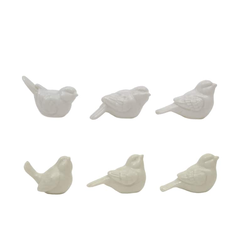 Set of 6 White Ceramic Birds